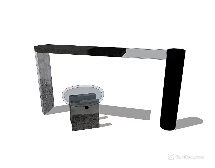 Modern Console Table Featuring Black Gray Frame Glass Top And Stone Base 3d model 