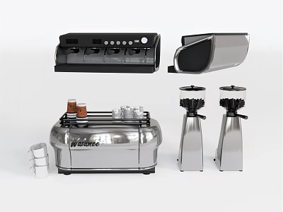 Stainless Steel Kitchen Appliances Including Toaster Coffee Maker And Blenders 3d model