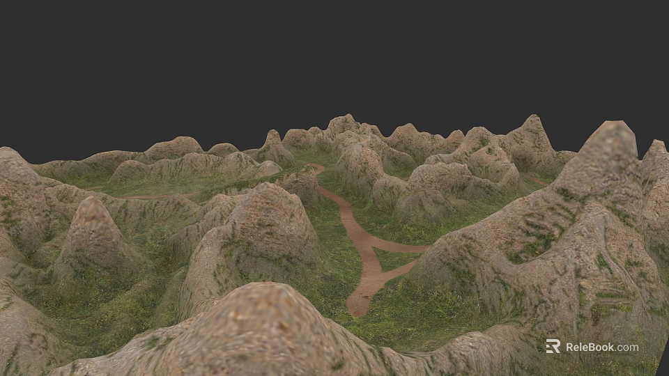 Micro Terrain 3D Model with Rolling Hills Green Grass and Winding Path 3d model