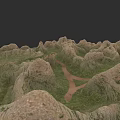 Micro Terrain 3D Model with Rolling Hills Green Grass and Winding Path 3d model