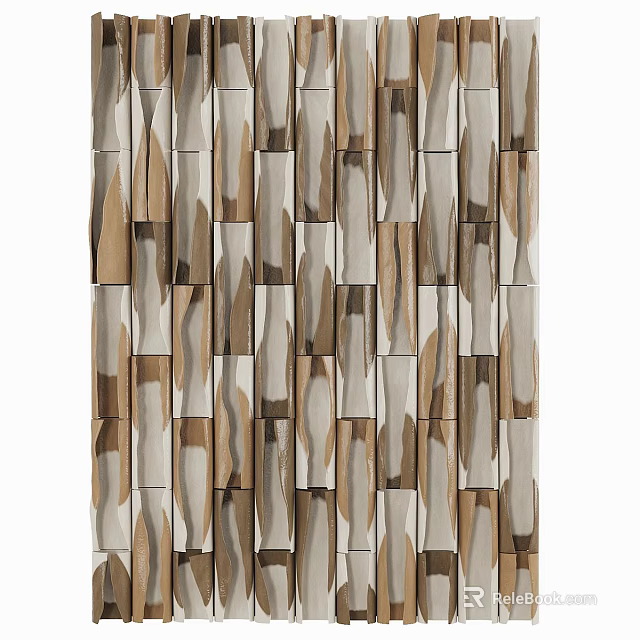 Modern Accent Wall Featuring Textured Wooden Stone Stripes In Brown Beige Gray 3d model 