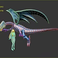 Blue Winged Dragon And White Haired Female Character In Fantasy 3D Design