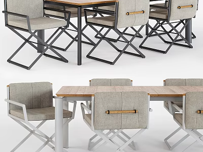 Modern Table And Chairs Set With Upholstered Fabric Seats Cross Metal Legs And Wooden Top 3d model