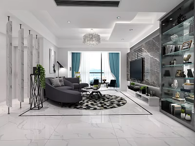 Modern Bright Luxury Living Room With Marble Finishes And Elegant Comfortable Home Furniture Decor 3d model