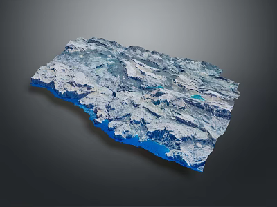3D Mountainous Landscape With Snow Covered Peaks Blue Lakes And Textured Terrain 3d model