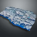 3D Mountainous Landscape With Snow Covered Peaks Blue Lakes And Textured Terrain
