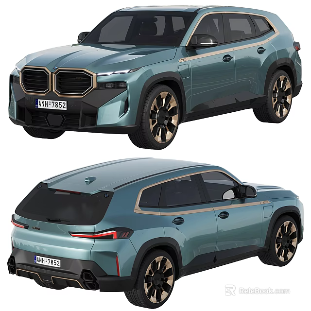 Teal Blue SUV With Sleek Body Lines Black Gold Wheels And Modern Front Grille Design 3d model 