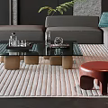 Modern Living And Dining Room Interior With Gray Sofa Coffee Tables And Decorative Elements 3d model