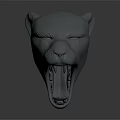 Roaring Gray Panther Head Model With Open Mouth And Sharp Teeth 3d model