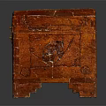 Traditional Carved Wooden Chest With Intricate Patterns Red Finish And Metal Lock