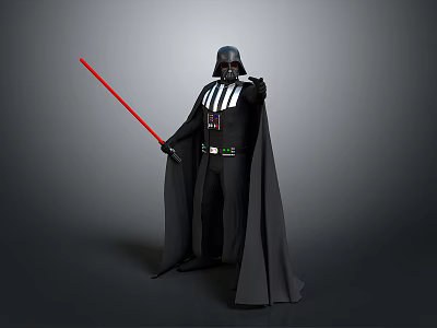 Darth Vader Character In Black Costume With Helmet And Red Lightsaber 3d model