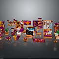 Colorful Scene Components With Purple Orange New Year Decor Furniture Plants And Signboards