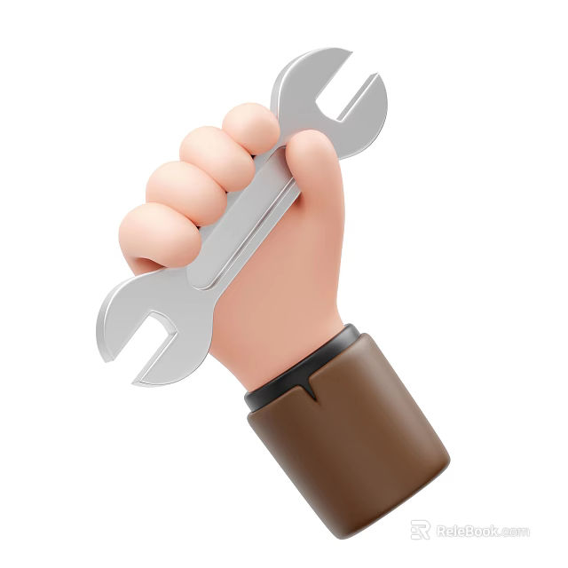 Game and Movie Character With Cartoon Hand Holding Silver Wrench And Brown Sleeve Cuff 3d model 