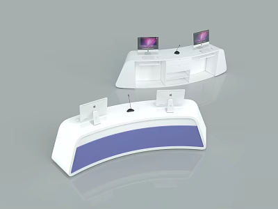 Functional Workstation Desk With Curved Design White Purple And Dual Monitors Microphones 3d model
