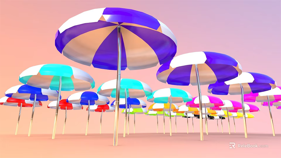 Colorful Outdoor Umbrellas As Patio Furniture With Multiple Bright Hues Arranged Together 3d model 