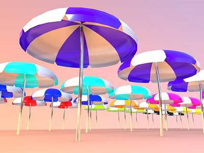 Colorful Outdoor Umbrellas As Patio Furniture With Multiple Bright Hues Arranged Together 3d model