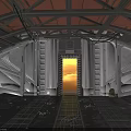 Industrial Sci Fi Interior With Metal Walls Ceiling Black Floor Door And Cables