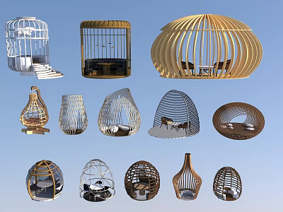 Unique Wooden Pergola Designs With Various Shapes For Outdoor Seating Areas 3d model