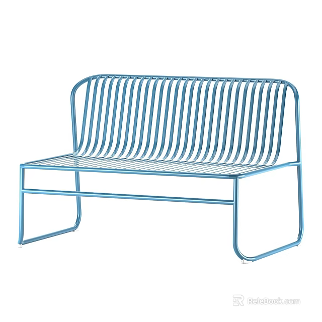 Modern Blue Metal Garden Bench With Stylish Striped Backrest And Frame 3d model 