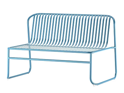 Modern Blue Metal Garden Bench With Stylish Striped Backrest And Frame 3d model