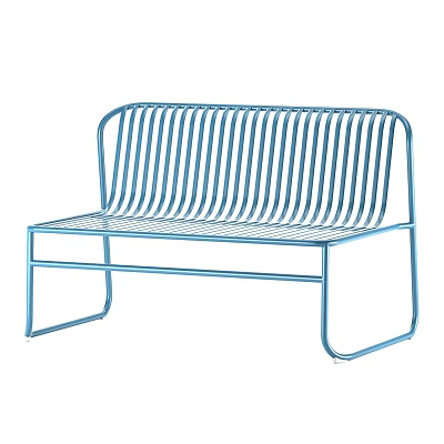 Modern Blue Metal Garden Bench With Stylish Striped Backrest And Frame 3d model