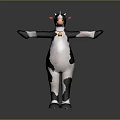 Black And White Cartoon Cow Character Standing With Outstretched Arms And Bell