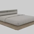Minimalist Modern Double Bed With Wooden Platform Frame And Light Upholstered Headboard