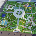 Urban Park Landscape With Circular Central Plaza Walking Paths Green Lawns Ponds And Playground