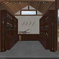 Firearms Weapons Display Room Interior With Wooden Cabinets Wall Decor Skylight Outdoor View