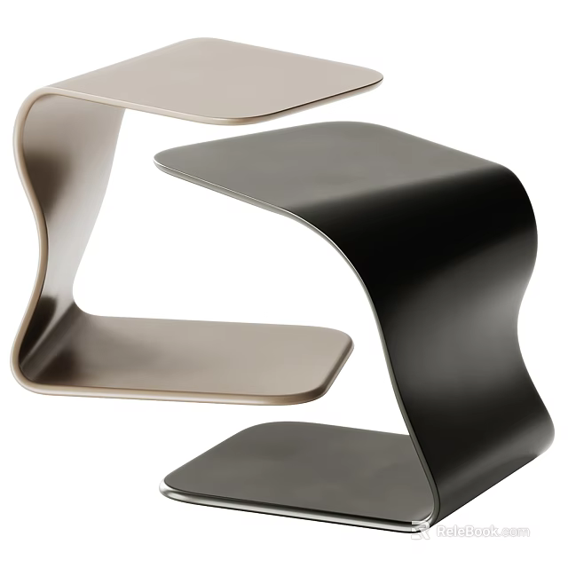 Modern Side Table with Curved Metal Frame and Layered Top Design 3d model