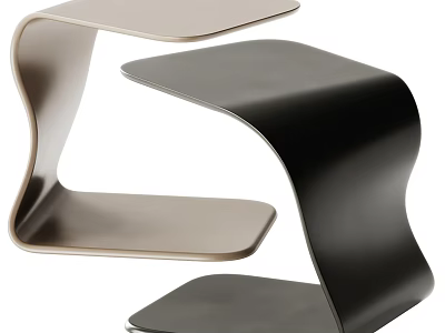 Modern Side Table with Curved Metal Frame and Layered Top Design 3d model