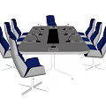 Modern Conference Table With Blue And White Chairs Metal Base And Spacious Design