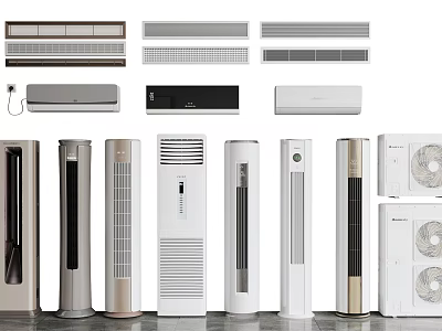 Different Types of Air Conditioners and Fans Featuring Wall Mounted Tower and Standing Units 3d model