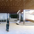 Modern Luxury Sales Office Building Exterior Design with Curved Structure Glass Curtain Wall and Greenery