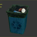 Blue Recycling Trash Can With Recycling Symbol And Trash Items Inside 3d model