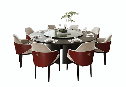 New Chinese Dining Table and Chair Set Round Dining Table and Chair Tableware 3d model