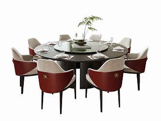 New Chinese Dining Table and Chair Set Round Dining Table and Chair Tableware 3d model