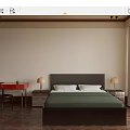 Comfortable Bedroom Interior With Green Bedspread Wooden Flooring And Curtains