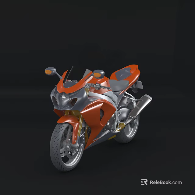 Orange Sport Motorcycle with Black and Silver Accents against Black Background 3d model 