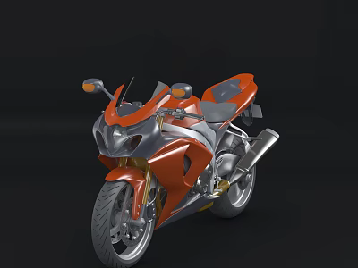 Orange Sport Motorcycle with Black and Silver Accents against Black Background 3d model