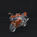 Orange Sport Motorcycle with Black and Silver Accents against Black Background