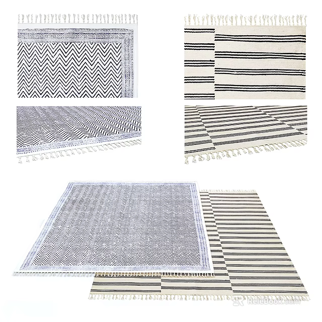 Modern Square Rugs With Chevron Striped Patterns And Fringed Edges 3d model