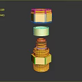 Yellow Mechanical Components Stacked With Hexagonal Nut Seal Ring And Fitting