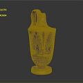 Ancient Carved Ceramic Vase With Handle Yellow Body And Black Floral Patterns
