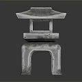 Gray Stone Lantern With Multi Tiered Structure Four Legged Base And Square Top 3d model