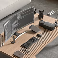 Office Equipment Desktop Computer Host Keyboard Mouse Headset Audio Metal Desk Lamp Books Office Supplies 3d model