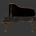 Classic Black Piano With Open Lid And Gold Accents For Home Living
