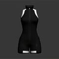 Fashionable Black Sleeveless Jumpsuit With White Accents And Zipper Design