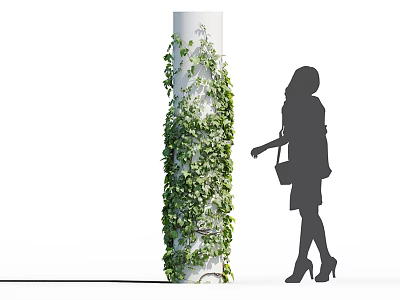 Lush Green Vines Climbing on White Pillar with Woman Silhouette Approaching 3d model