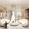 Elegant Modern Clothing Store Interior Featuring Wedding Dresses White Sofas And Chandelier 3d model